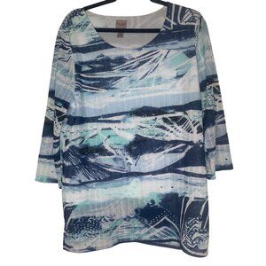 Chicos Easywear Blue Abstract Print Sheer Tunic Top 3/4 Sleeve Size 3 US L  Wome